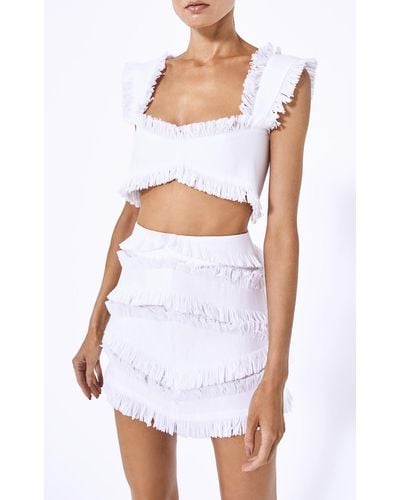 Alexis Raffia Fringe-trimmed Mini Skirt - White