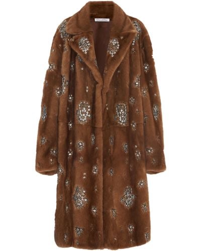 Oscar de la Renta Crystal-embellished Mink Fur Coat - Brown