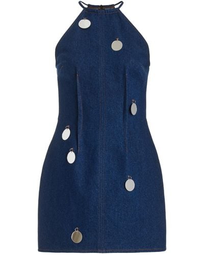 David Koma Mirrored-embellishments Mid-wash Denim Mini Dress - Blue