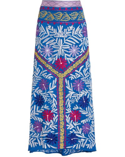 Alexis Anibel Embroidered Woven Midi Skirt - Blue
