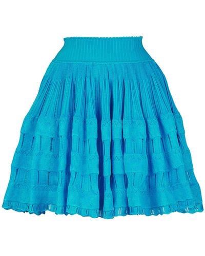Alaïa Pointelle-knit Crinoline Mini Skirt - Blue