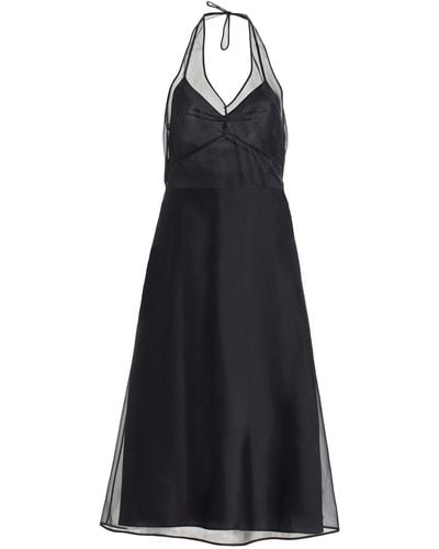 Prada Silk Organza Halter Midi Dress - Black