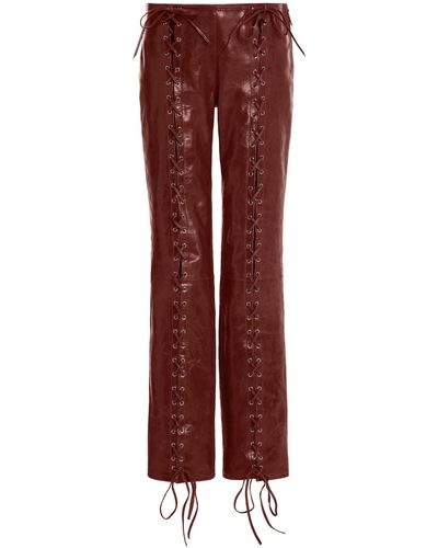 Saks Potts Christina Straight-leg Lace-up Leather Trousers - Red