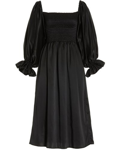 Sleeper Exclusive Atlanta Silk Midi Dress - Black