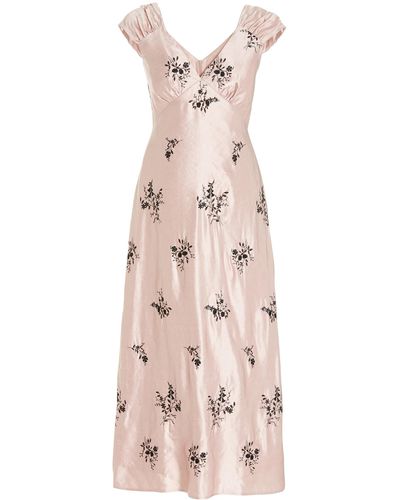 Erdem Garnet Bouquet-embroidered Satin Maxi Dress - Pink