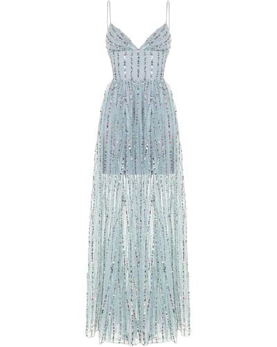 Rasario Sequined Tulle Maxi Gown - Blue