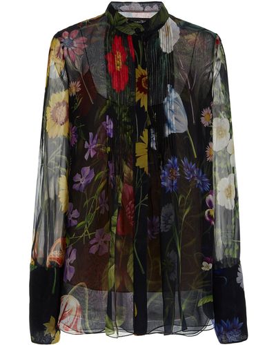 Oscar de la Renta Pleated Floral-print Silk-chiffon Blouse - Multicolor
