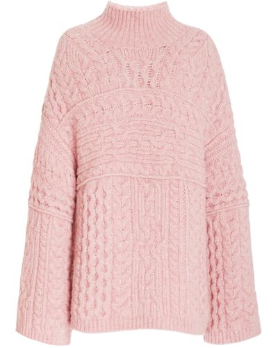 Nanushka Raw Cable-knit Oversized Wool-blend Jumper - Pink