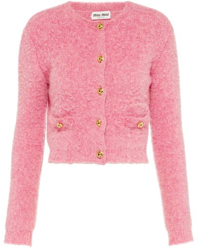 Miu Miu Wool Boucle Cropped Cardigan - Pink