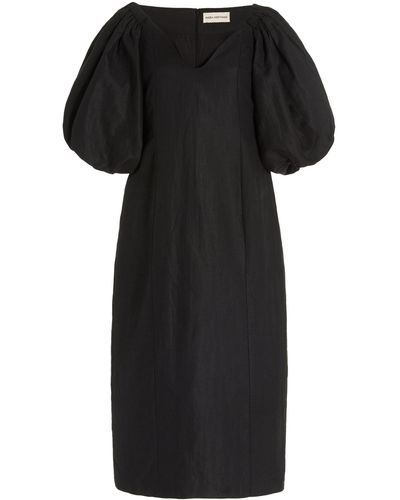 Mara Hoffman Namari Puff-sleeve Linen-cotton Off-the-shoulder Midi Dress - Black