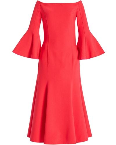 Oscar de la Renta Off-the-shoulder Stretch-wool Midi Dress - Red