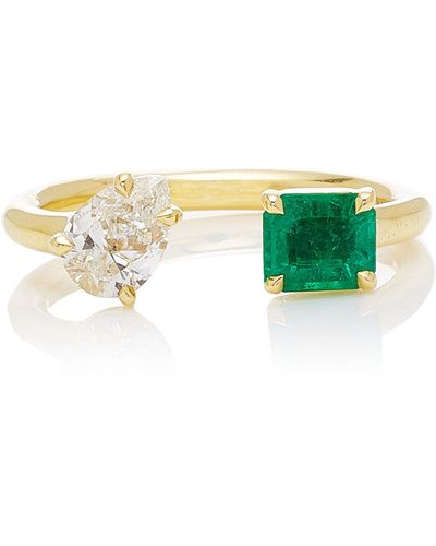 Jemma Wynne One Of A Kind 18k Yellow Gold Emerald And Diamond Open Ring - Green