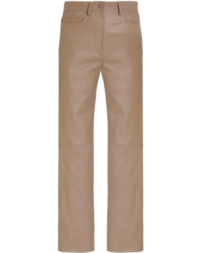 JOSEPH Teddy Leather Cropped Trousers - Brown