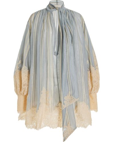 Zimmermann Lyrical Lace Edge Linen-silk Mini Dress - Blue
