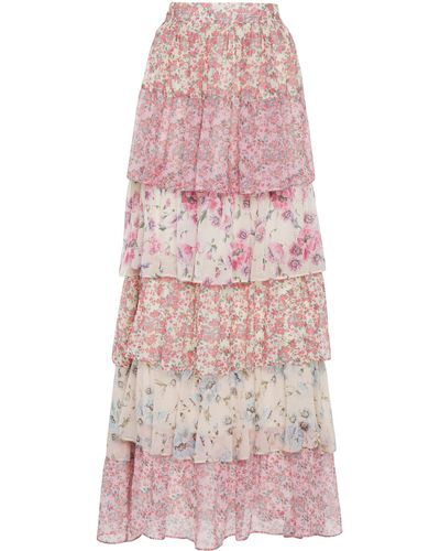 LoveShackFancy Carmen Tiered Floral-print Silk Maxi Skirt - Pink