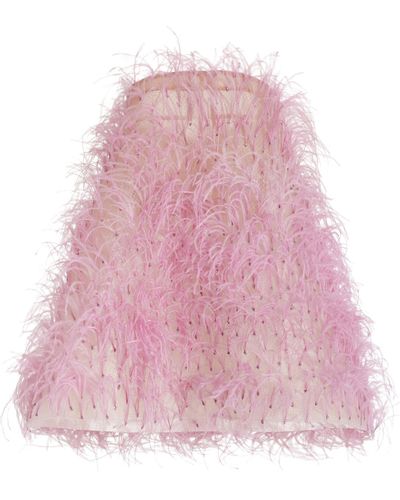 Oscar de la Renta Strapless Feather Embroidered Dress - Pink