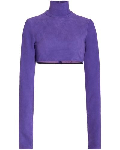LAQUAN SMITH Cropped Stretch Suede Top - Blue