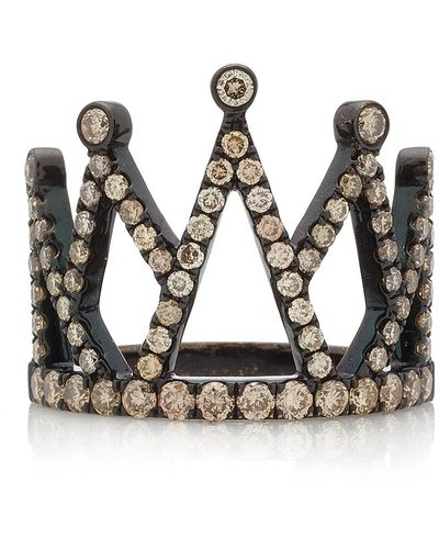 Rosa De La Cruz Large Crown 18k Rhodium-plated Diamond Ring - Black