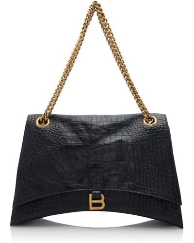 Balenciaga Large Crush Croc-embossed Leather Bag - Black