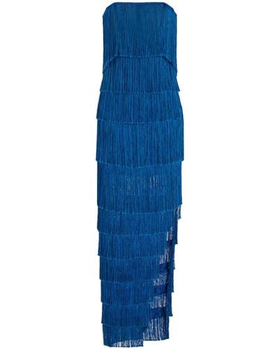 Francesca Miranda Lili Strapless Fringed Silk-blend Dress - Blue