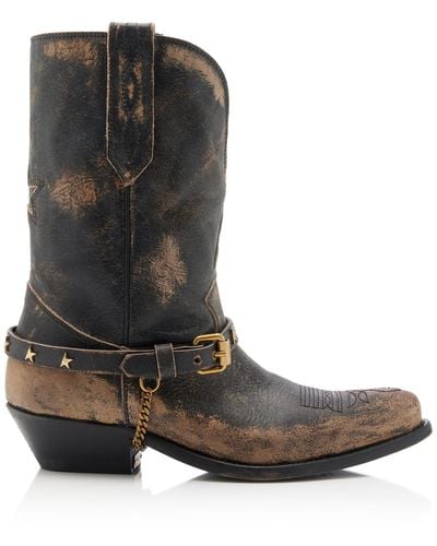 Golden Goose Wish Star Leather Western Boots - Black