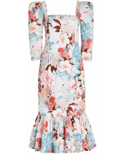 Cara Cara Busy Floral Cotton Poplin Midi Dress - Blue