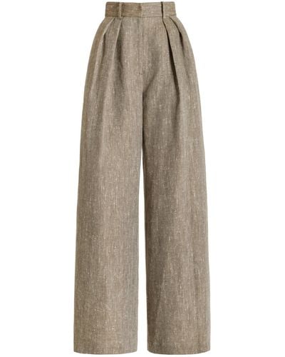 Brandon Maxwell Herringbone Linen-silk Wide-leg Trousers - Natural