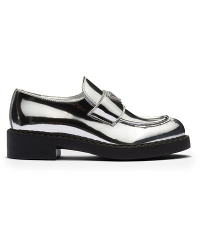 Prada Metallic Leather Logo Loafers