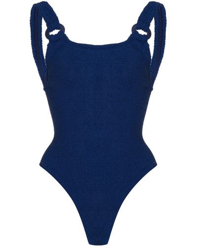 Hunza G Domino Seersucker One-piece Swimsuit - Blue