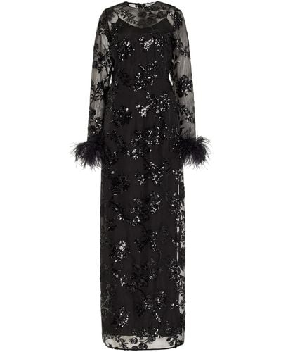 Erdem Feather-embellished Sequinned Silk-organza Gown - Black