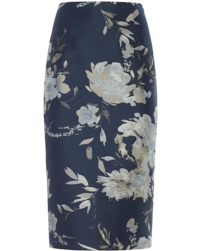 Ralph Lauren Whitley Floral Linen Taffeta Midi Skirt - Blue