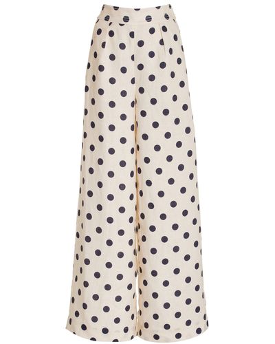 Cara Cara Josephine Dotted Linen Wide-leg Trousers - White