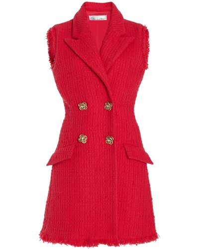 Oscar de la Renta Double-breasted Boucle Tweed Blazer Dress - Red