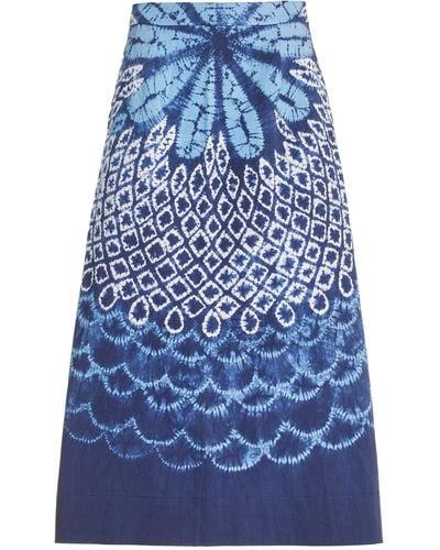 Sea Blythe Tie-dyed Cotton Midi Skirt - Blue