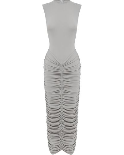 Alex Perry Broden Ruched Lycra Midi Dress - Gray