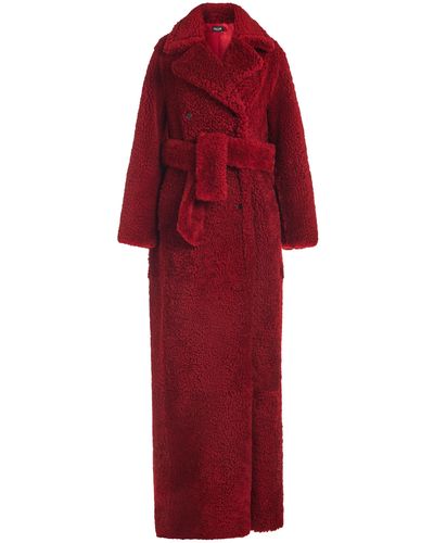 Del Core Floor-length Double-breasted Shearling Coat - Red