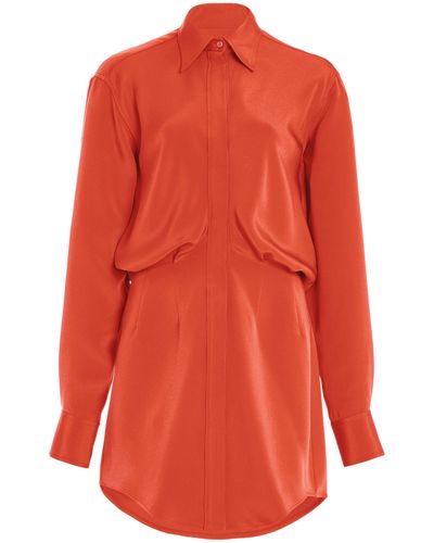 Brandon Maxwell The Vera Silk Mini Shirt Dress - Orange