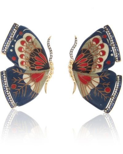 Silvia Furmanovich Sculptural Botanical Marquetry Blue Butterfly Earrings