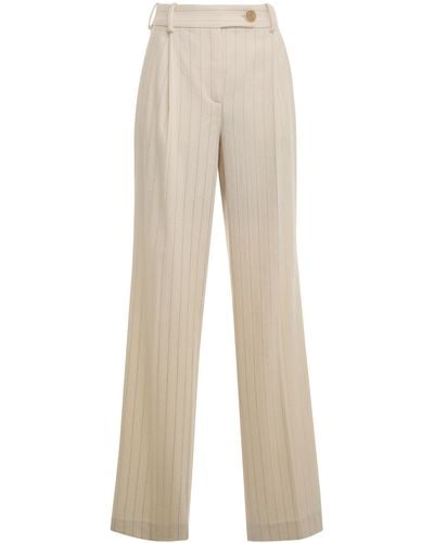 Zimmermann Luminosity Pleated Wool-cotton Wide-leg Pants - Natural