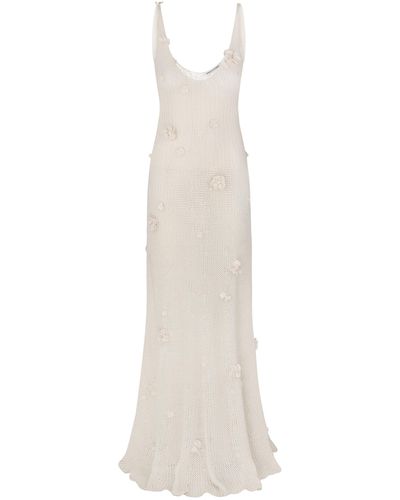 Anna October Astrid Flower-embellished Knit Organic Cotton Maxi Dress - White
