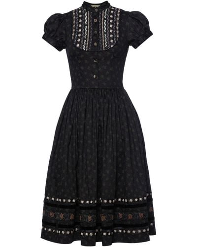 Lena Hoschek Gretl Embroidered Cotton Midi Dress - Black