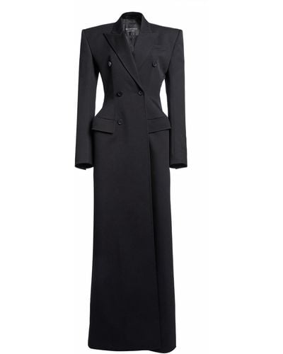 Balenciaga Wool Gabardine Double-breasted Hourglass Coat - Black
