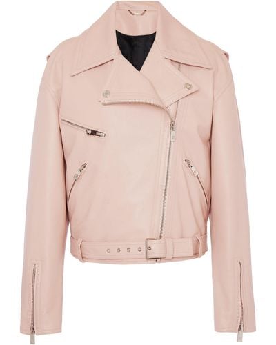 Versace Leather Moto Jacket - Natural
