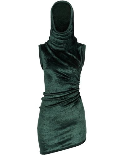 Alaïa Hooded Velvet Mini Dress - Green