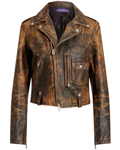 Ralph Lauren Dwight Brushed Leather Moto Jacket - Brown