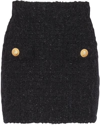 Balmain Button-embellished Tweed Mini Skirt - Black