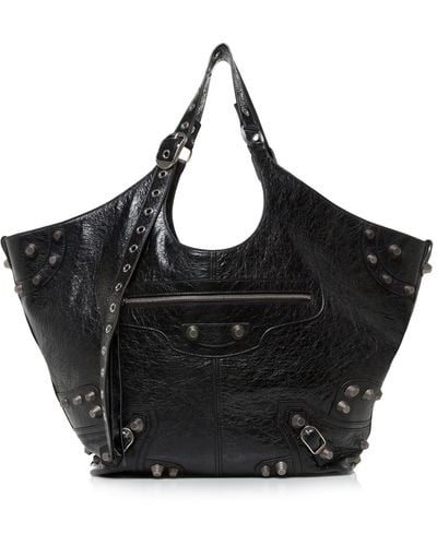 Balenciaga Monaco Chain Crushed Leather Tote Bag - Black