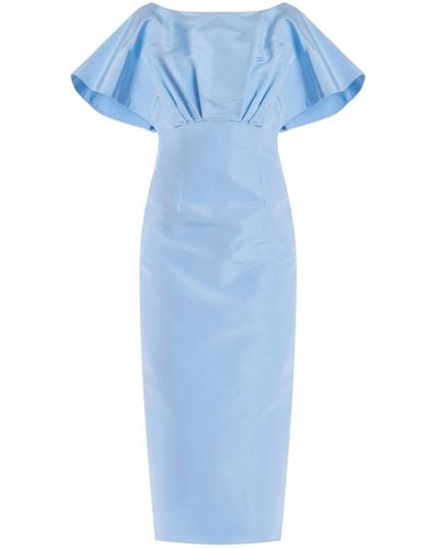 Carolina Herrera Exclusive Pleated Silk-taffeta Midi Dress - Blue