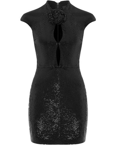 Rasario Sequined Floral-appliquéd Mini Dress - Black