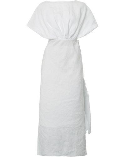 Miu Miu Drape-detailed Linen Midi Dress - White